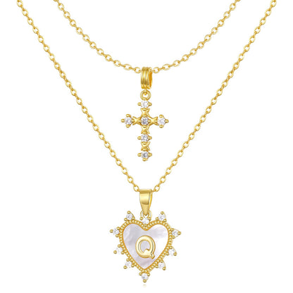 Layered Heart Pendant Initial Necklace