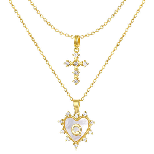 Layered Heart Pendant Initial Necklace