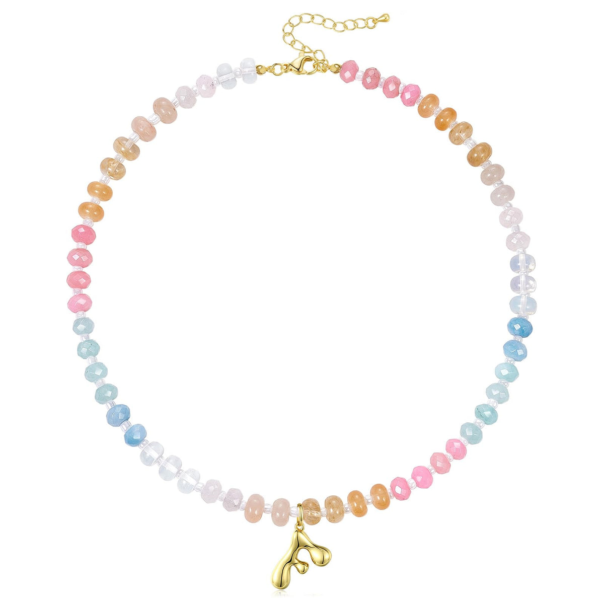 Colorful Beaded Bubble Letter Initial Necklace