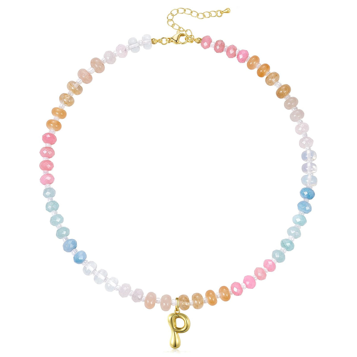 Colorful Beaded Bubble Letter Initial Necklace
