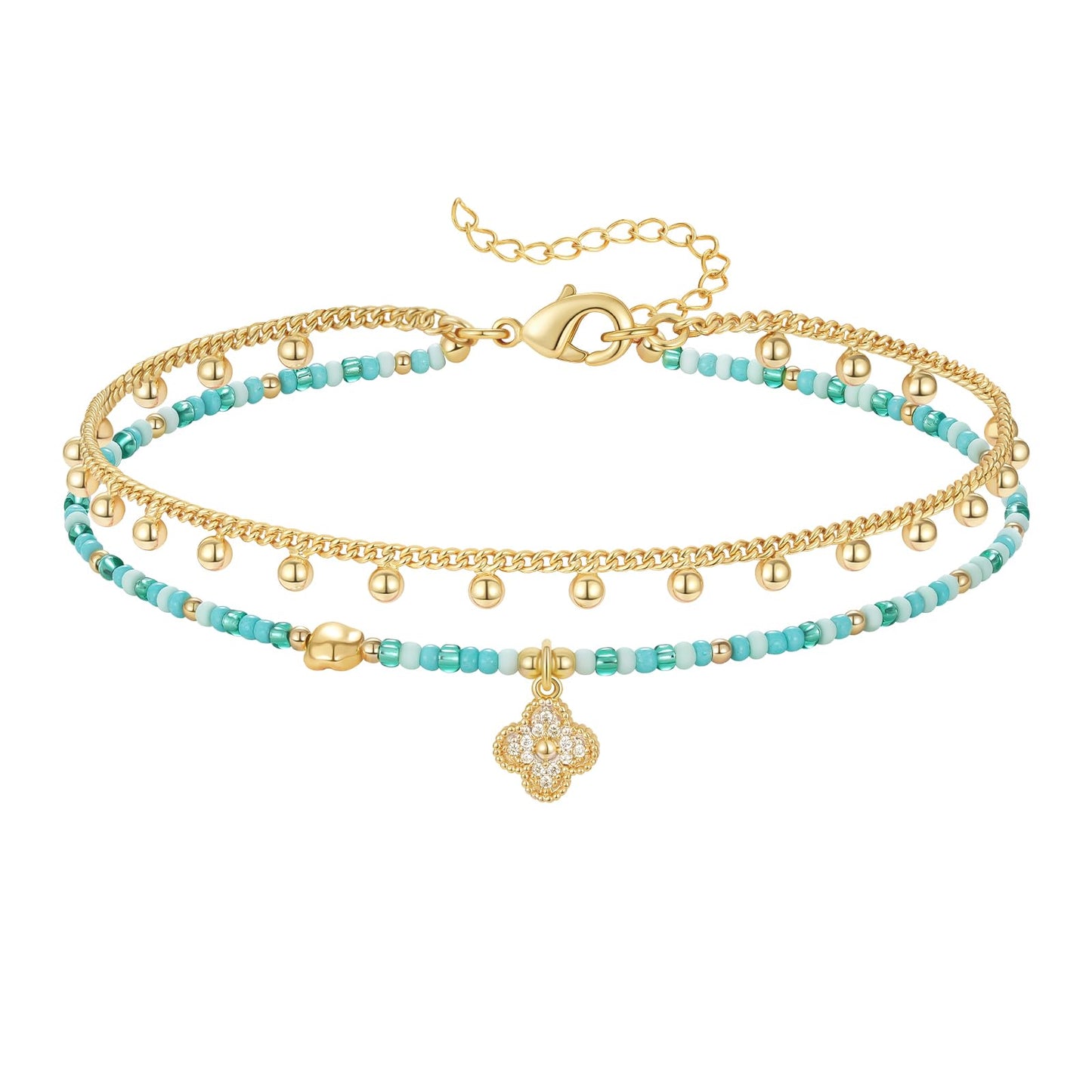 Layered Beaded Anklet with Charm