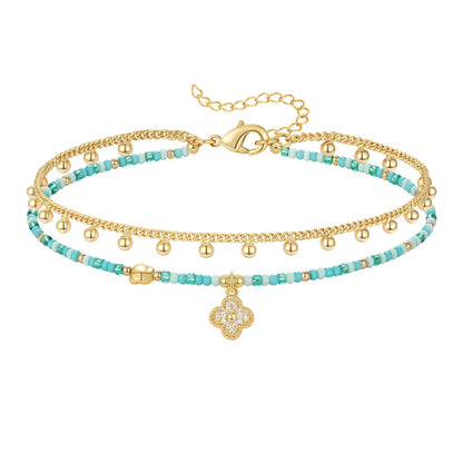 Layered Beaded Anklet with Charm