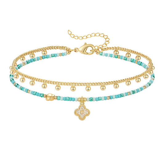 Layered Beaded Anklet with Charm