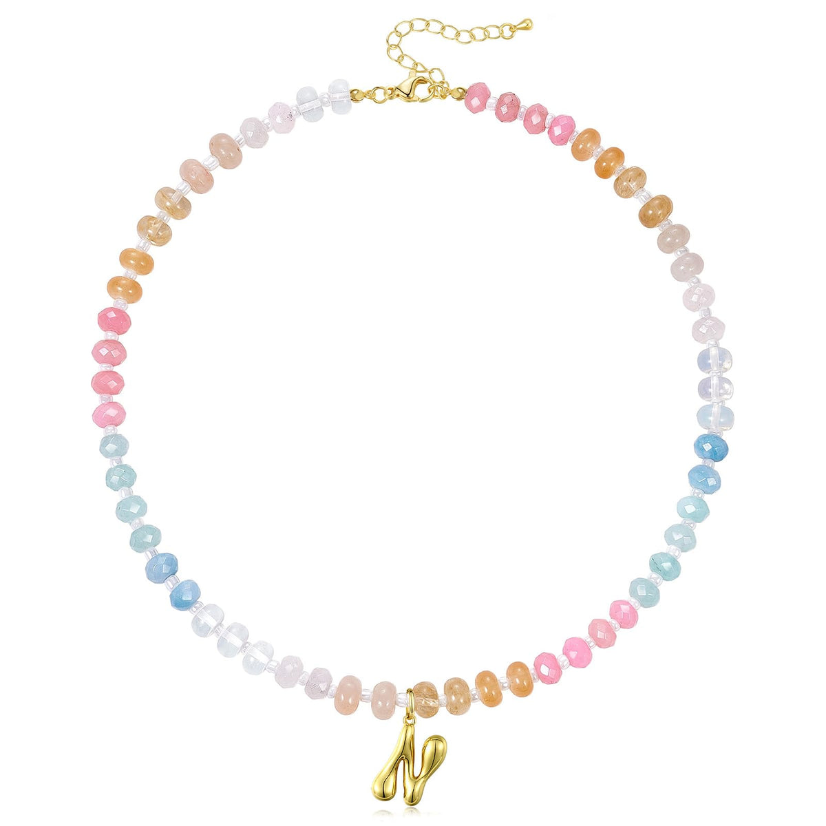 Colorful Beaded Bubble Letter Initial Necklace