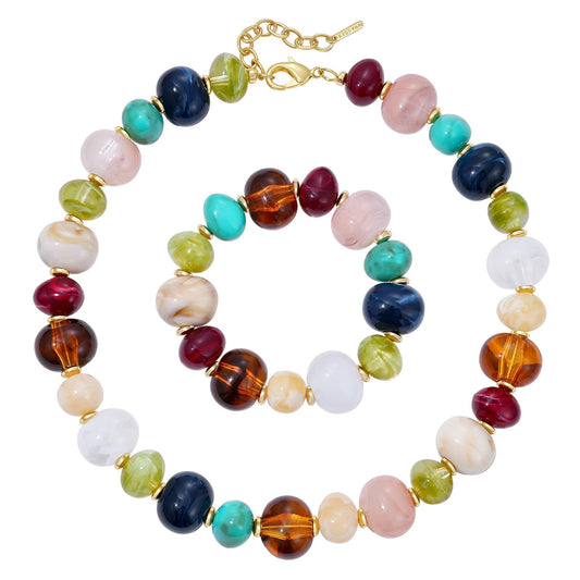 Chunky Translucent Resin Beaded Necklaces and Bracelet Set