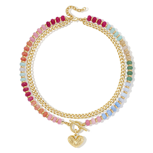 Layered Beaded Necklaces with Heart Pendant