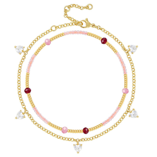 Layered Beaded Ankle Bracelets with Chain