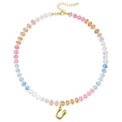 Colorful Beaded Bubble Letter Initial Necklace