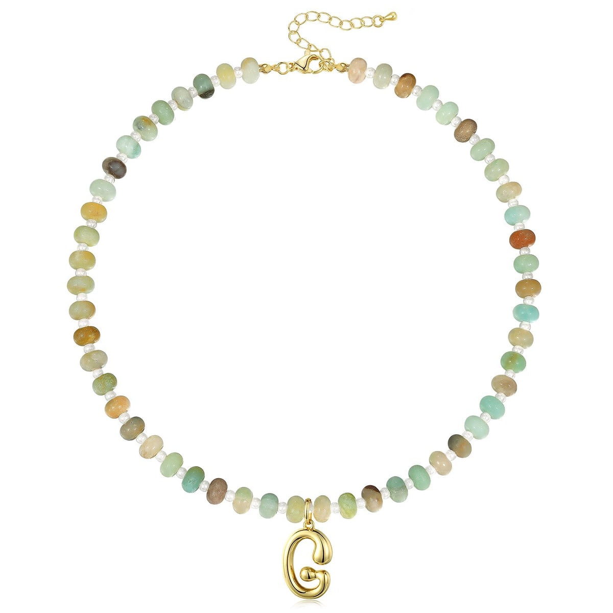Colorful Beaded Bubble Letter Initial Necklace