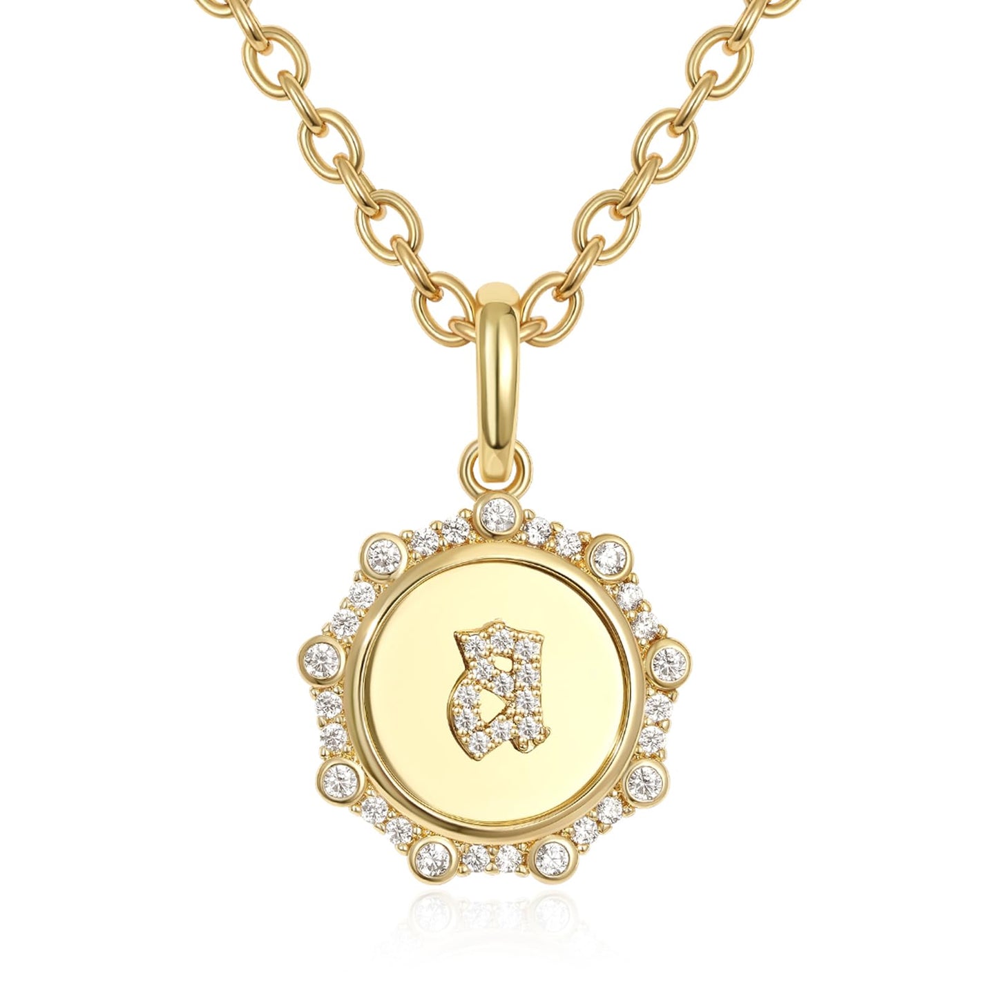 Round Initial Necklace with CZ Pendant