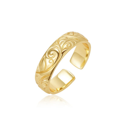 Adjustable Open Chunky Finger Rings- Engraved Leaf