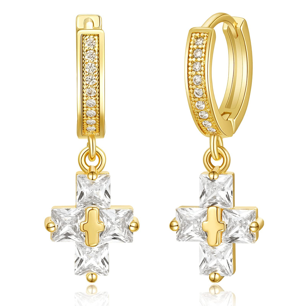 14K Gold Huggies Hoop Dangle Drop Earrings