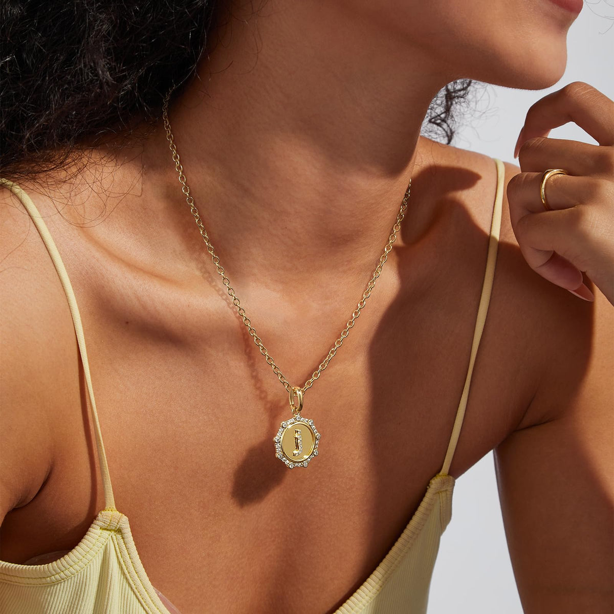 Round Initial Necklace with CZ Pendant