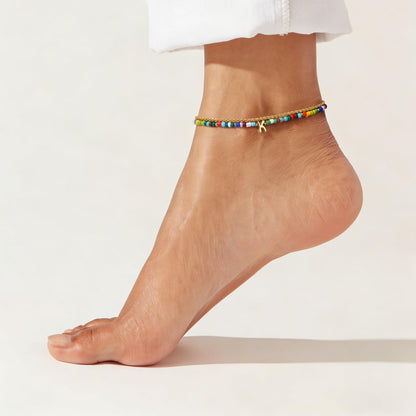 Beaded Initial Anklet Bracelets