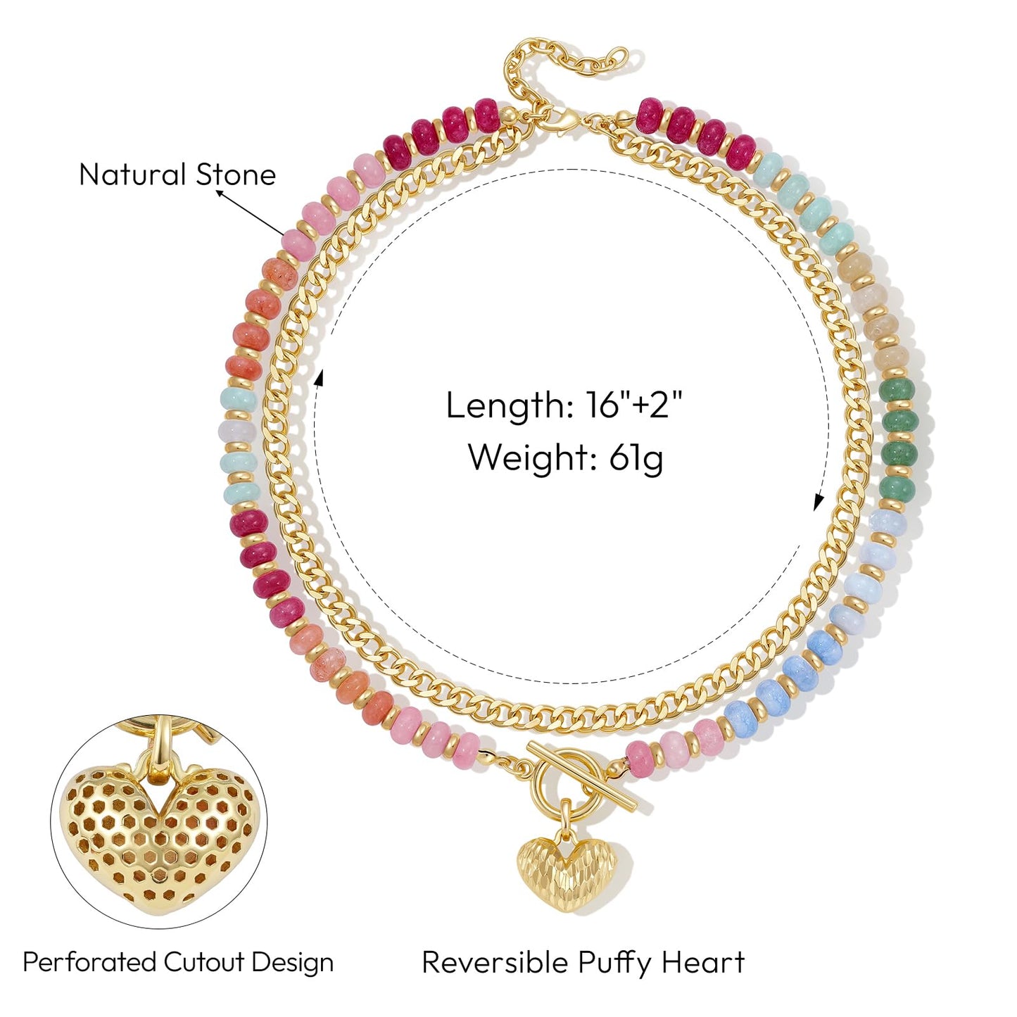 Layered Beaded Necklaces with Heart Pendant