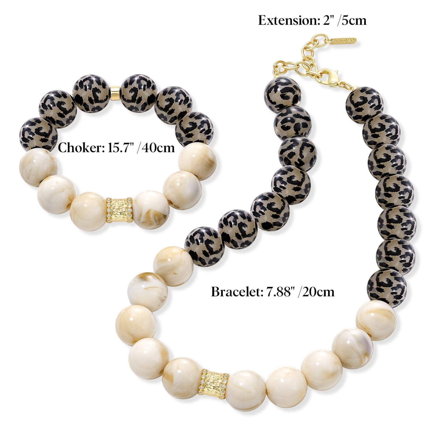 Leopard Print Resin Beaded Necklace and Bracelet Set
