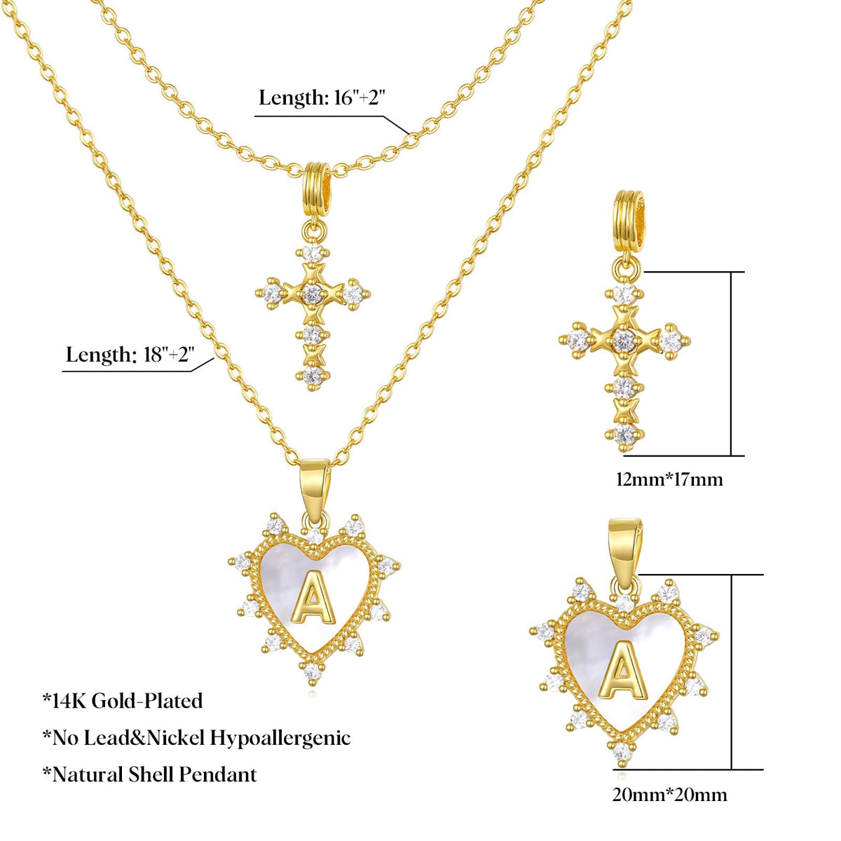 Layered Heart Pendant Initial Necklace