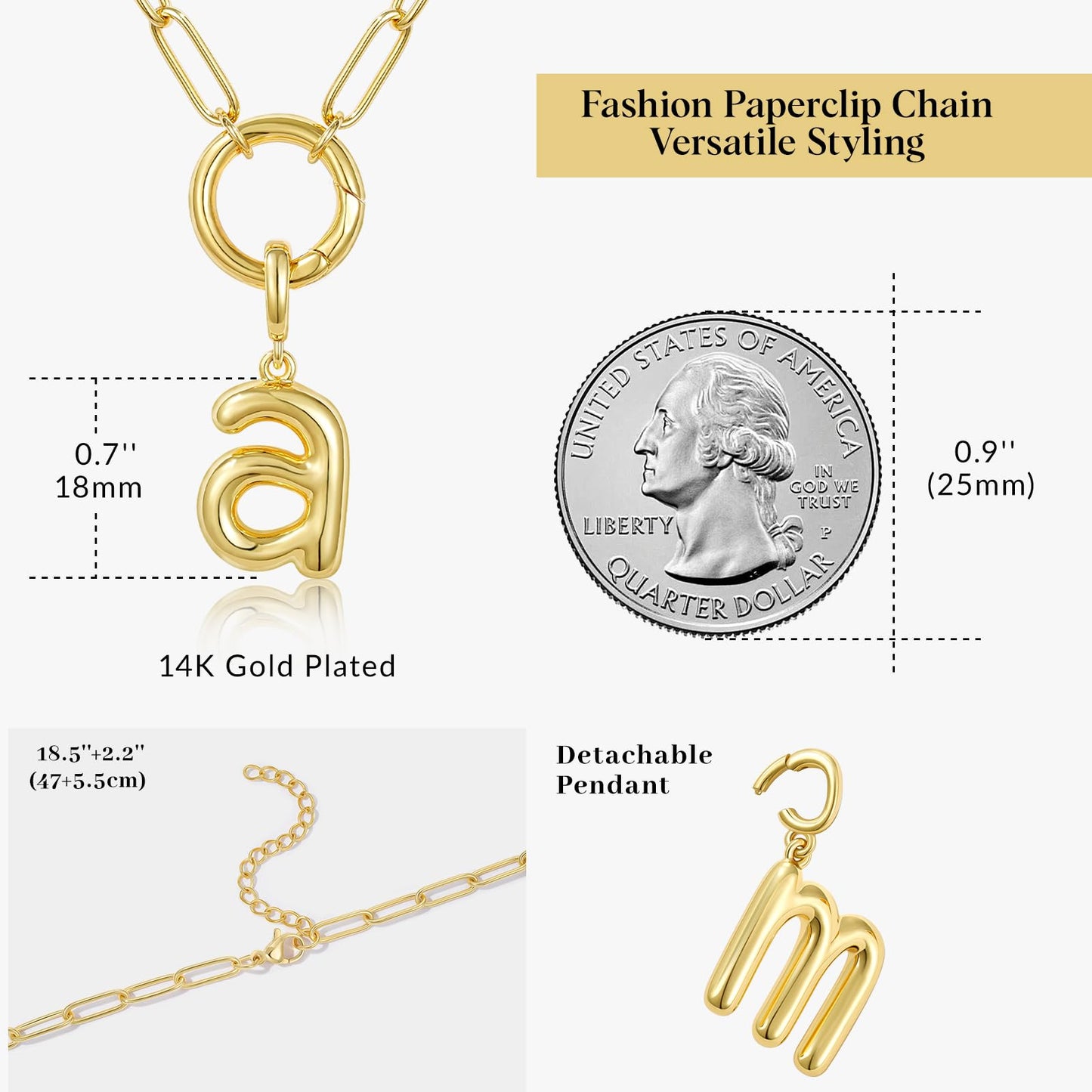 Gold Plated Initial Necklace with Removable Balloon Letter Pendant