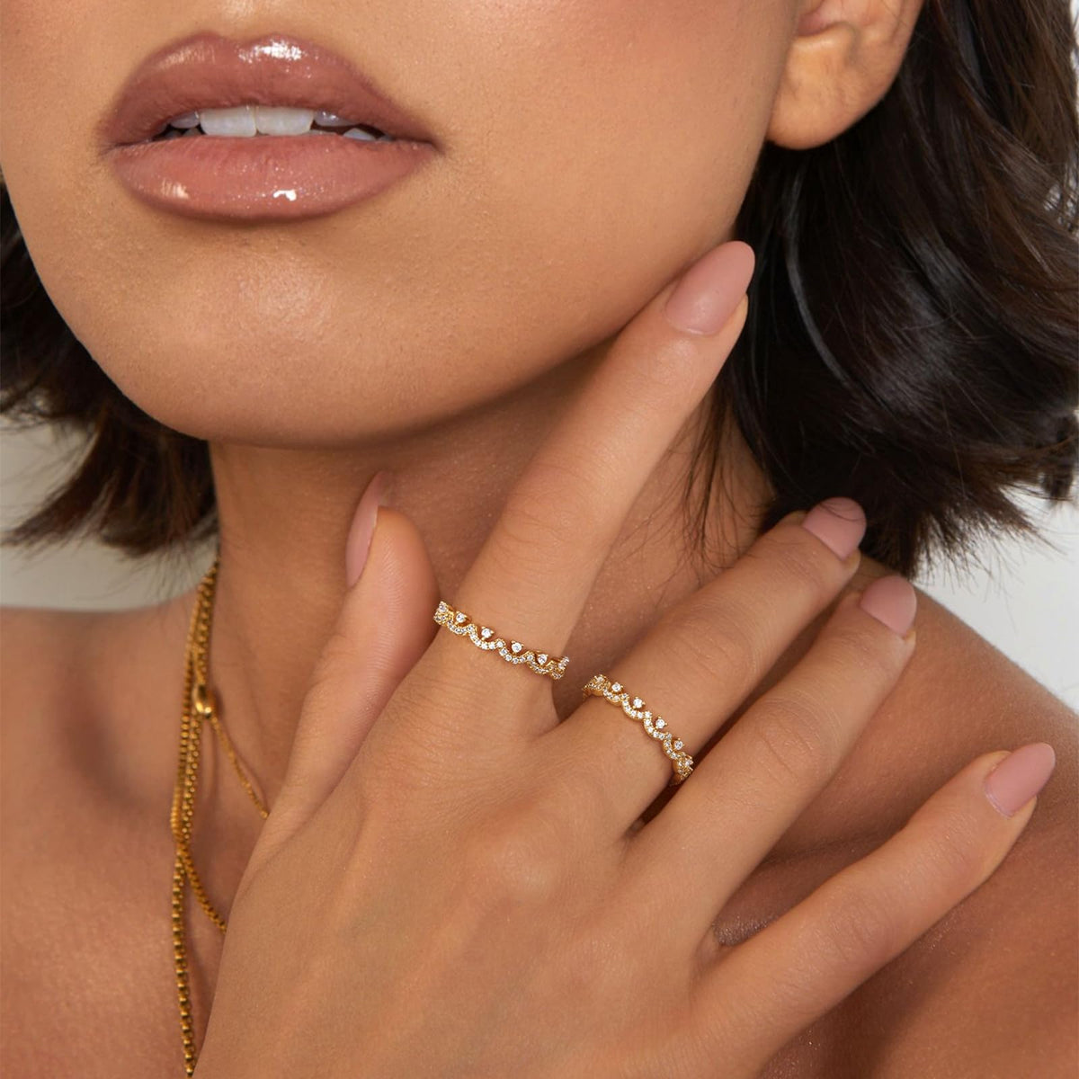 Gold Plated Pave CZ Crown Ring