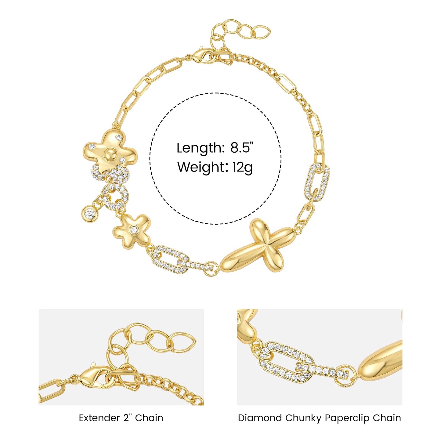Gold Cross Flower Charm Bracelets