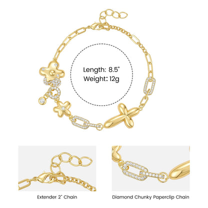 Gold Cross Flower Charm Bracelets