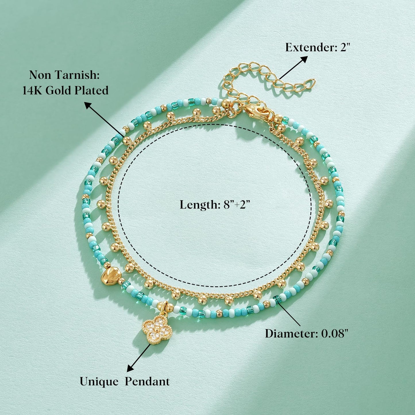 Layered Beaded Anklet with Charm