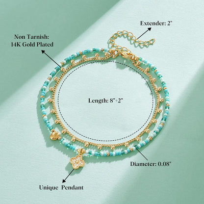 Layered Beaded Anklet with Charm
