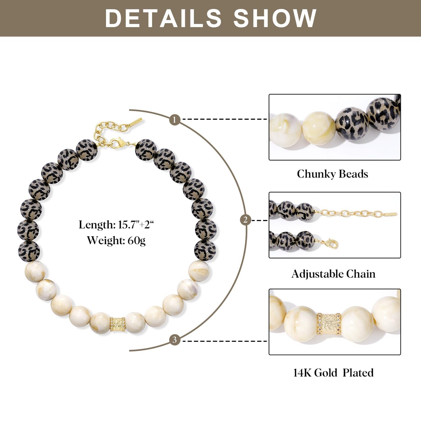 Leopard Print Resin Beaded Necklace