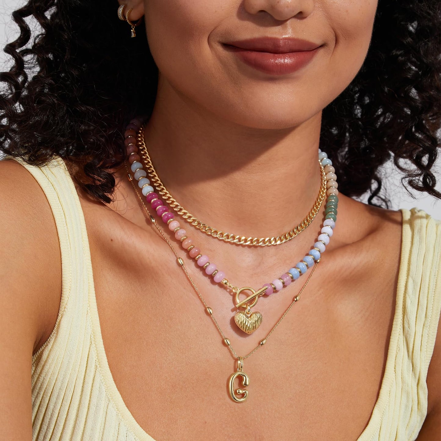 Layered Beaded Necklaces with Heart Pendant