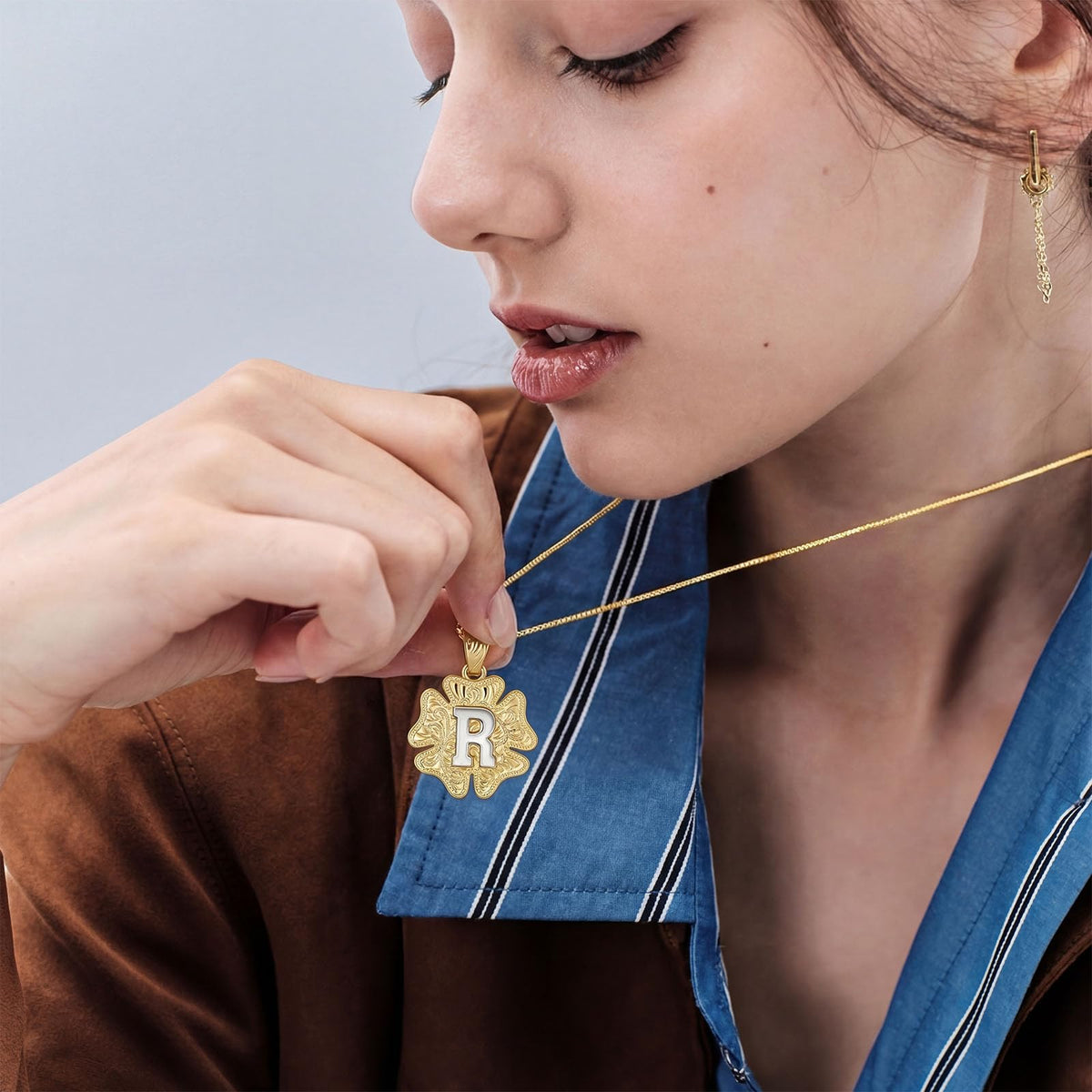 Flower Pendant Initial Necklace