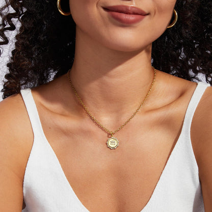 Round Initial Necklace with CZ Pendant