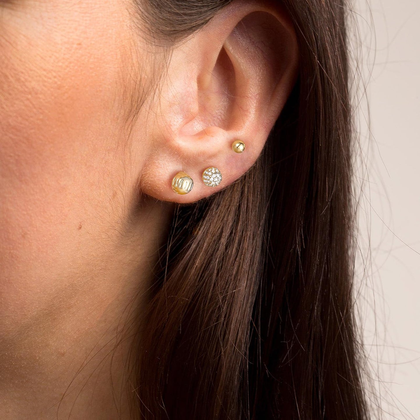 Gold Plated Stud Earrings 3 Pairs