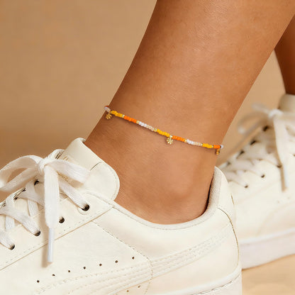 Beaded Ankle Bracelet with Dangling Charm