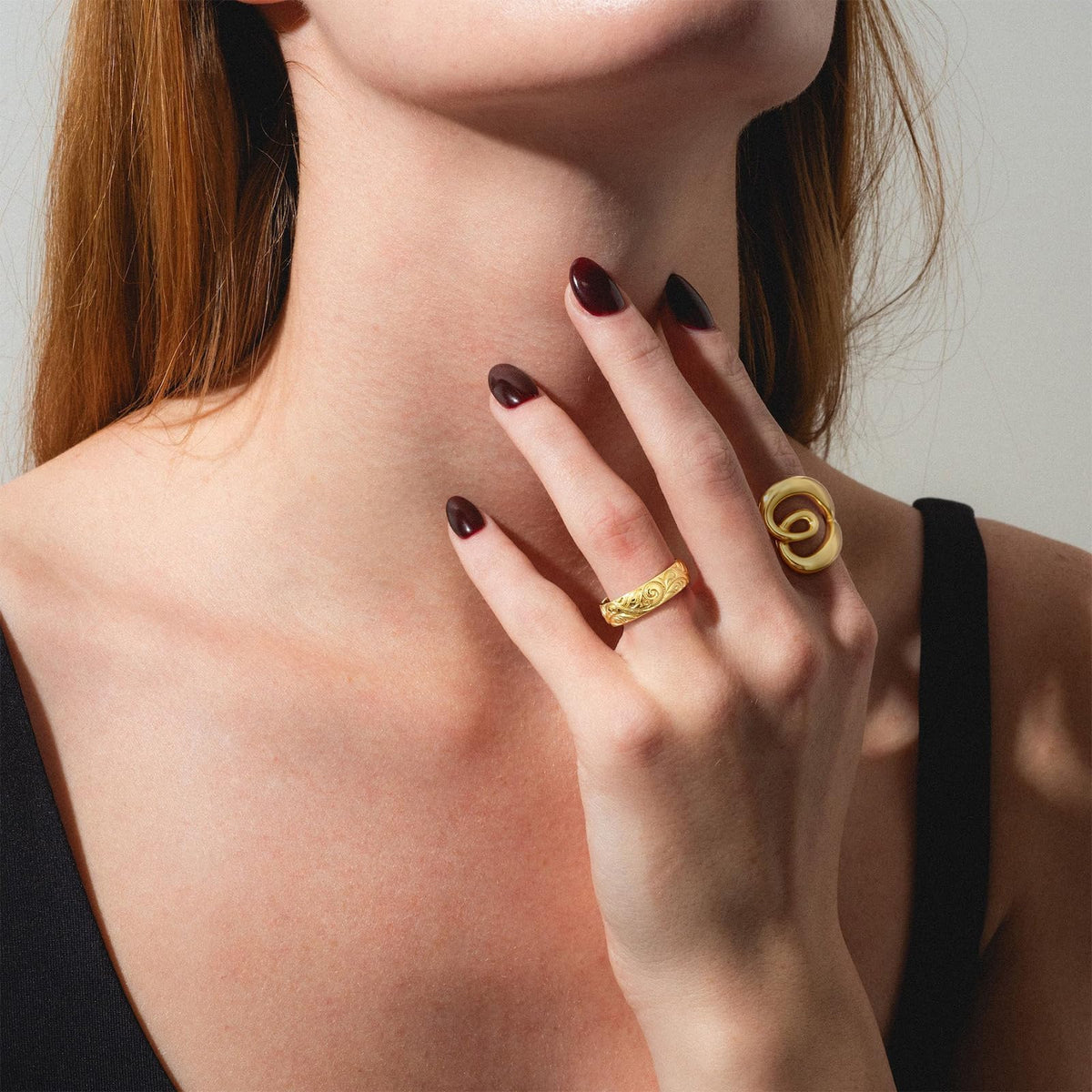 Adjustable Open Chunky Finger Rings- Engraved Leaf