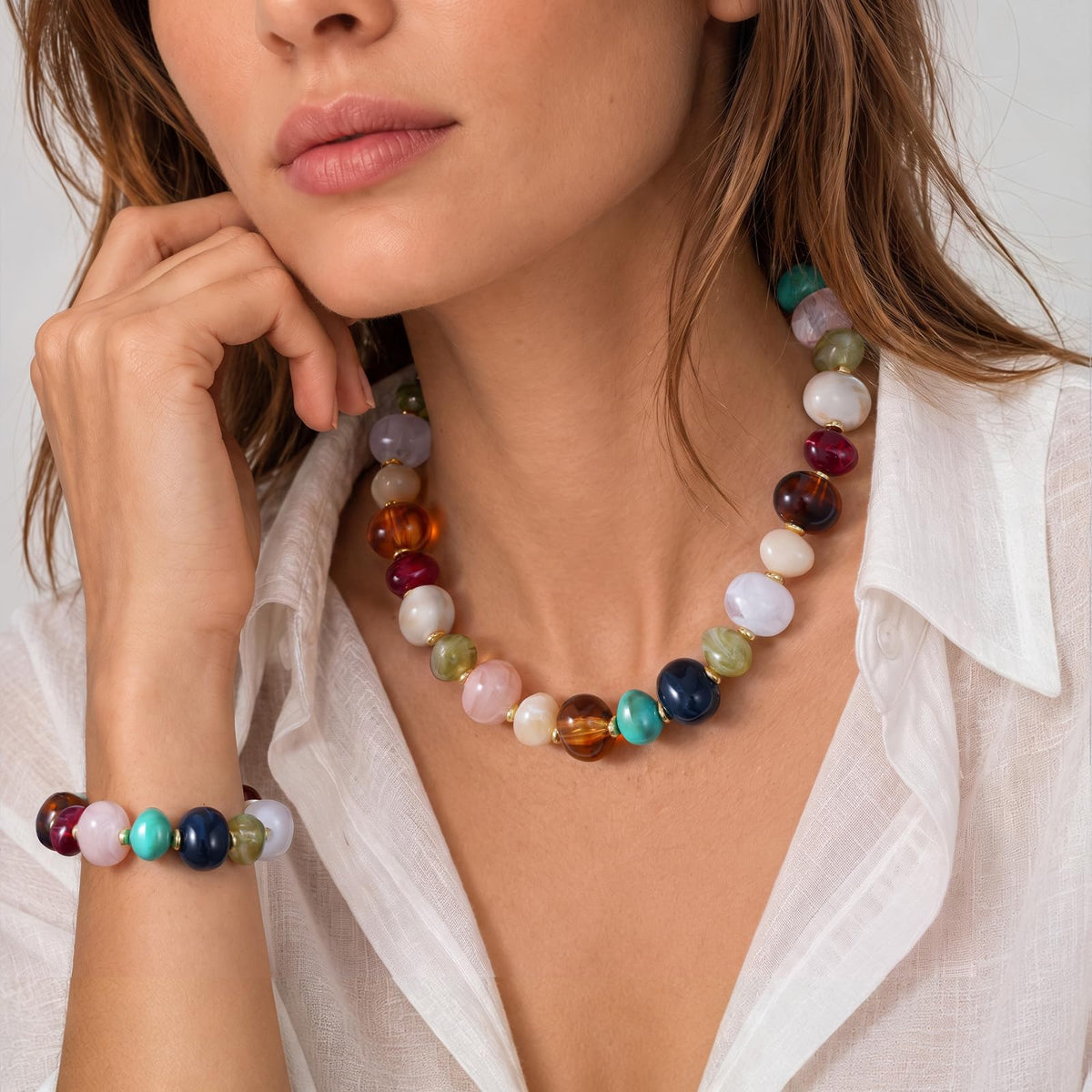 Chunky Translucent Resin Beaded Necklaces and Bracelet Set