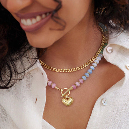 Layered Beaded Necklaces with Heart Pendant
