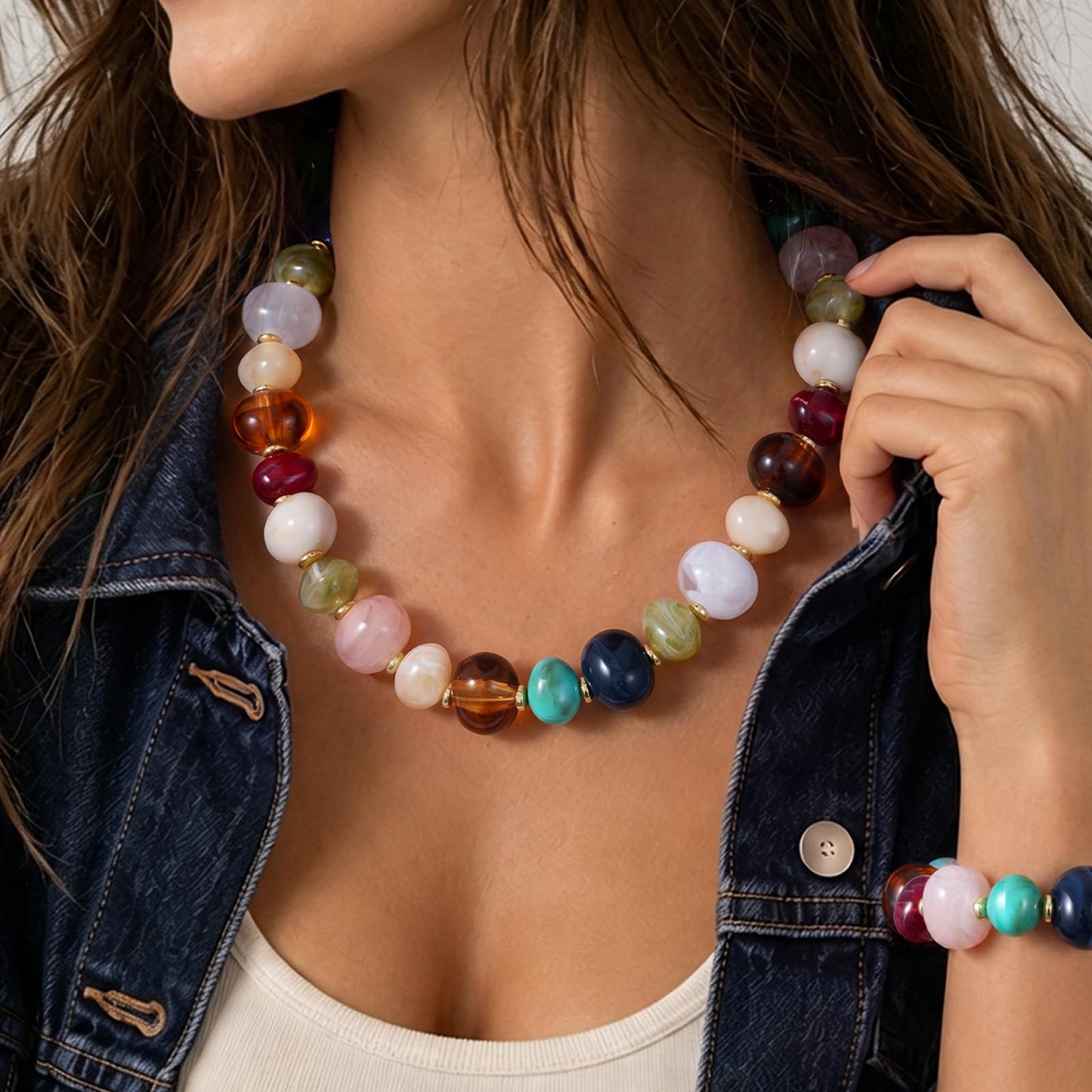 Chunky Translucent Resin Beaded Necklaces and Bracelet Set