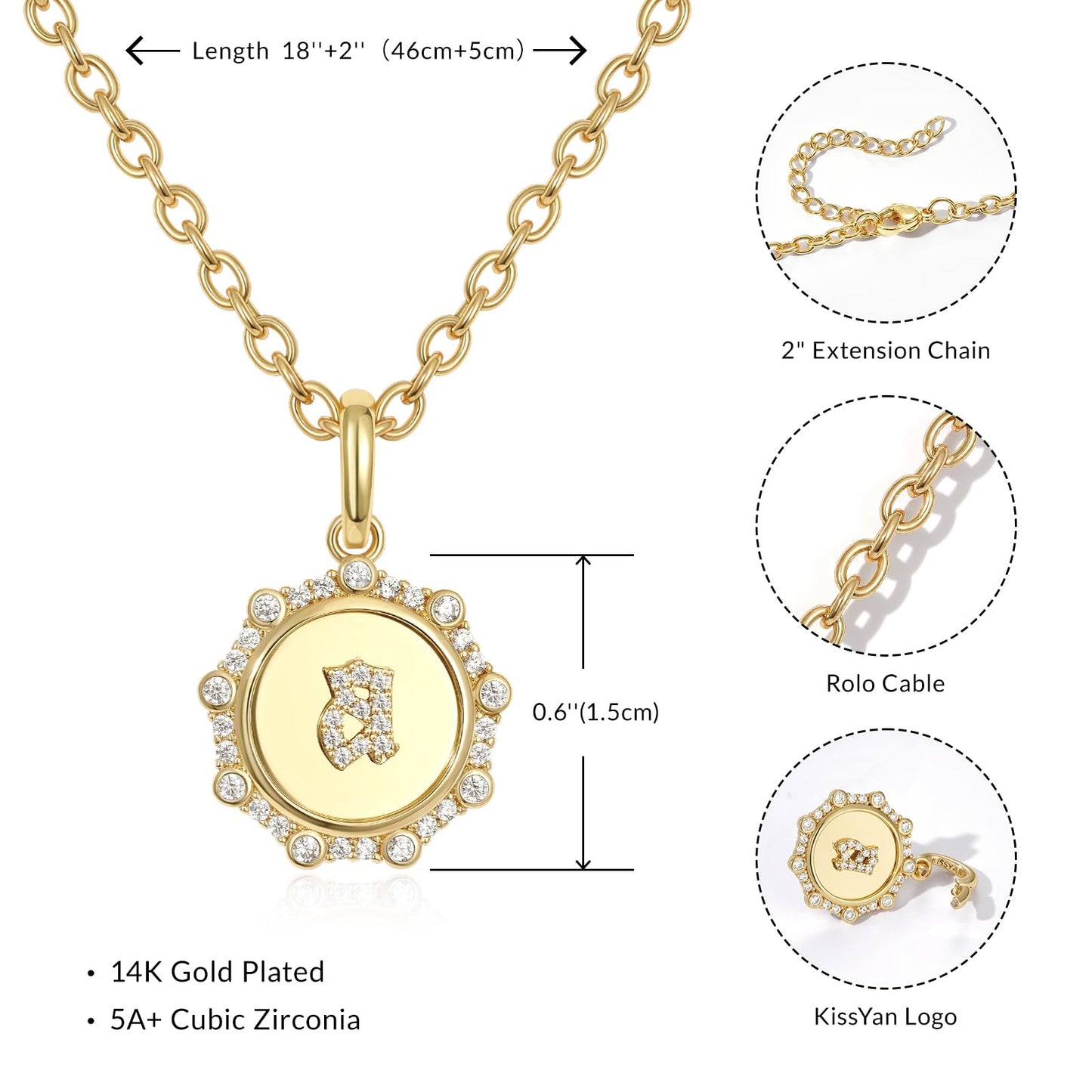Round Initial Necklace with CZ Pendant