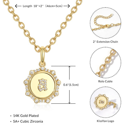 Round Initial Necklace with CZ Pendant