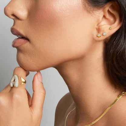 Gold Plated Stud Earrings 3 Pairs