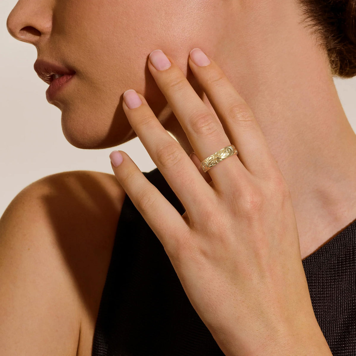 Adjustable Open Chunky Finger Rings- Engraved Leaf