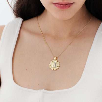 Flower Pendant Initial Necklace
