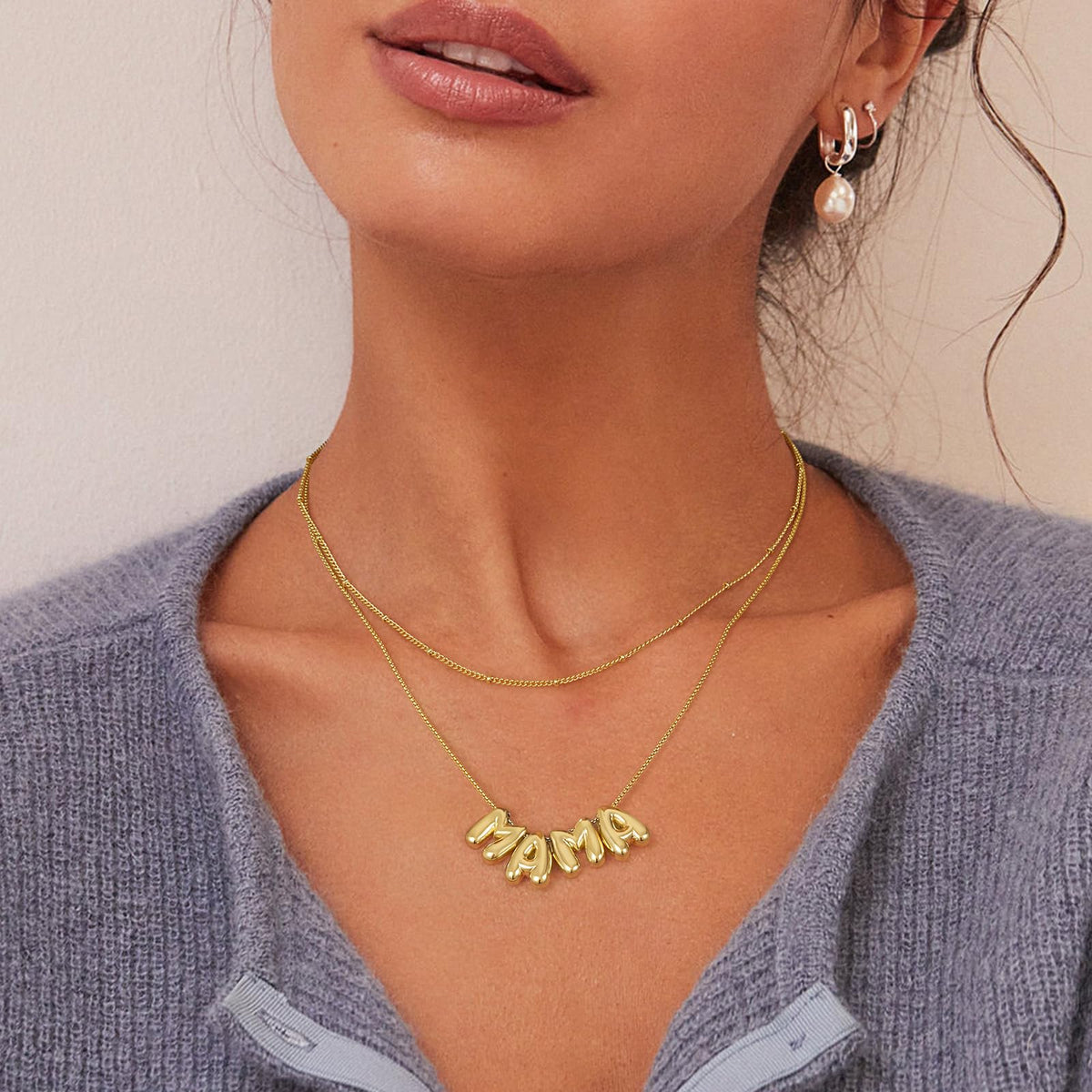 Bubble Charm Letter Mama Necklaces
