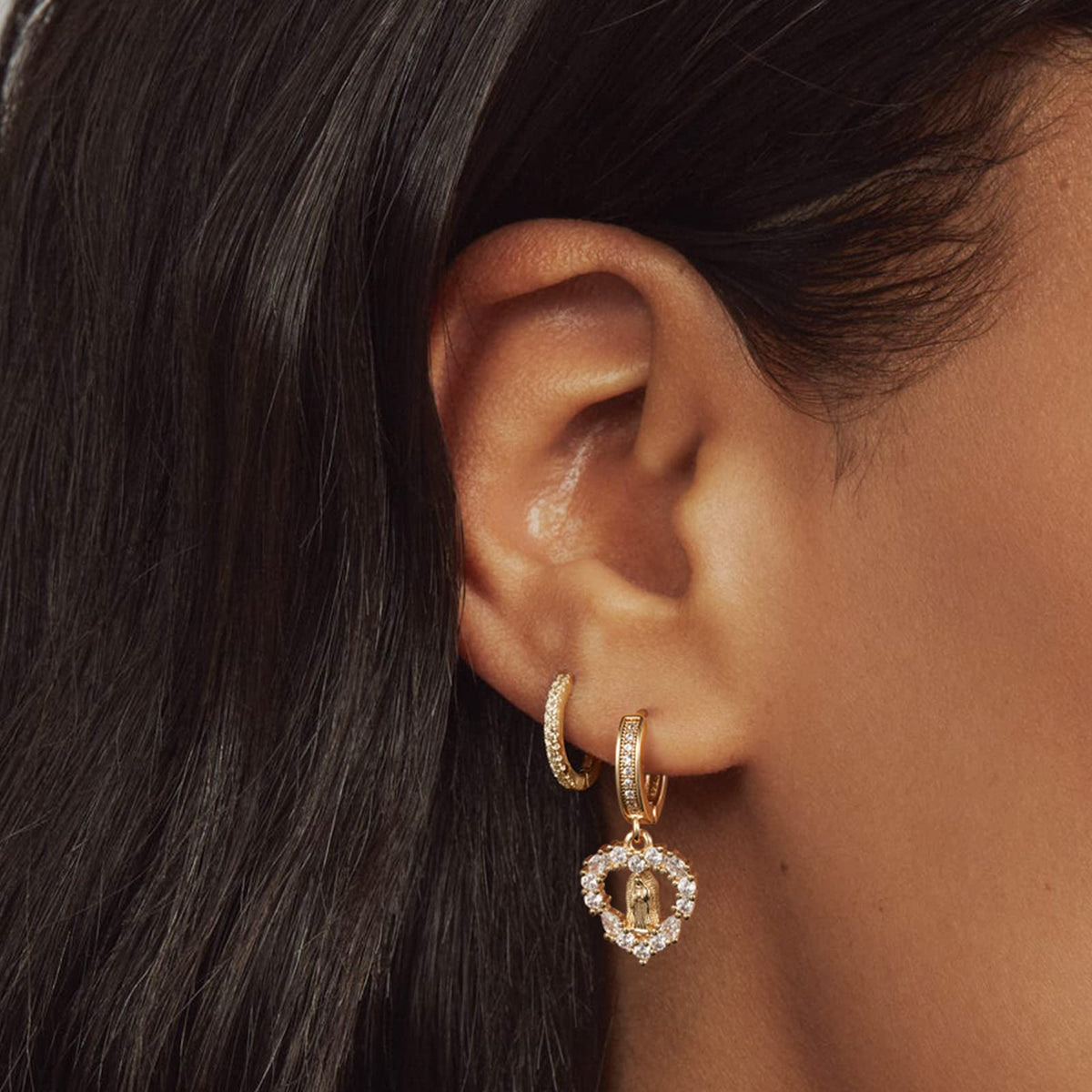 14K Gold Huggies Hoop Dangle Drop Earrings