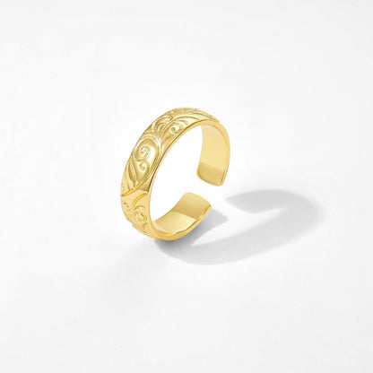 Adjustable Open Chunky Finger Rings- Engraved Leaf