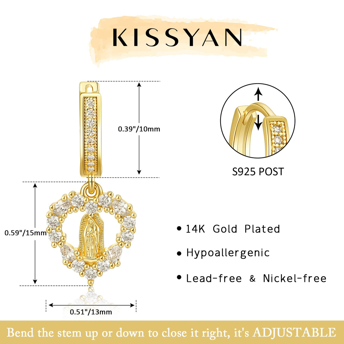14K Gold Huggies Hoop Dangle Drop Earrings