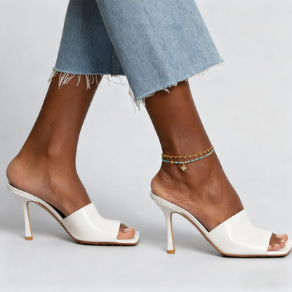 Layered Beaded Anklet with Charm