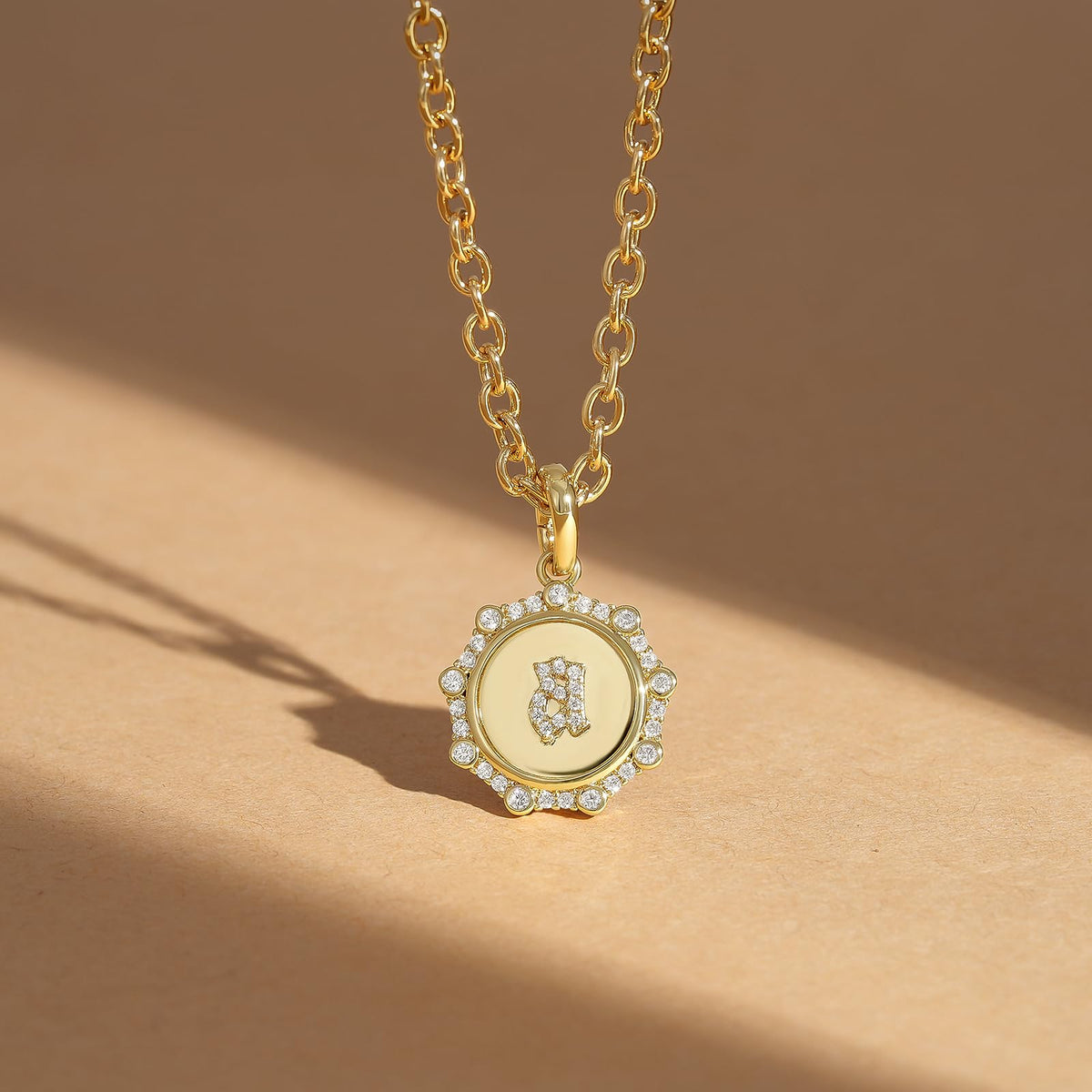Round Initial Necklace with CZ Pendant