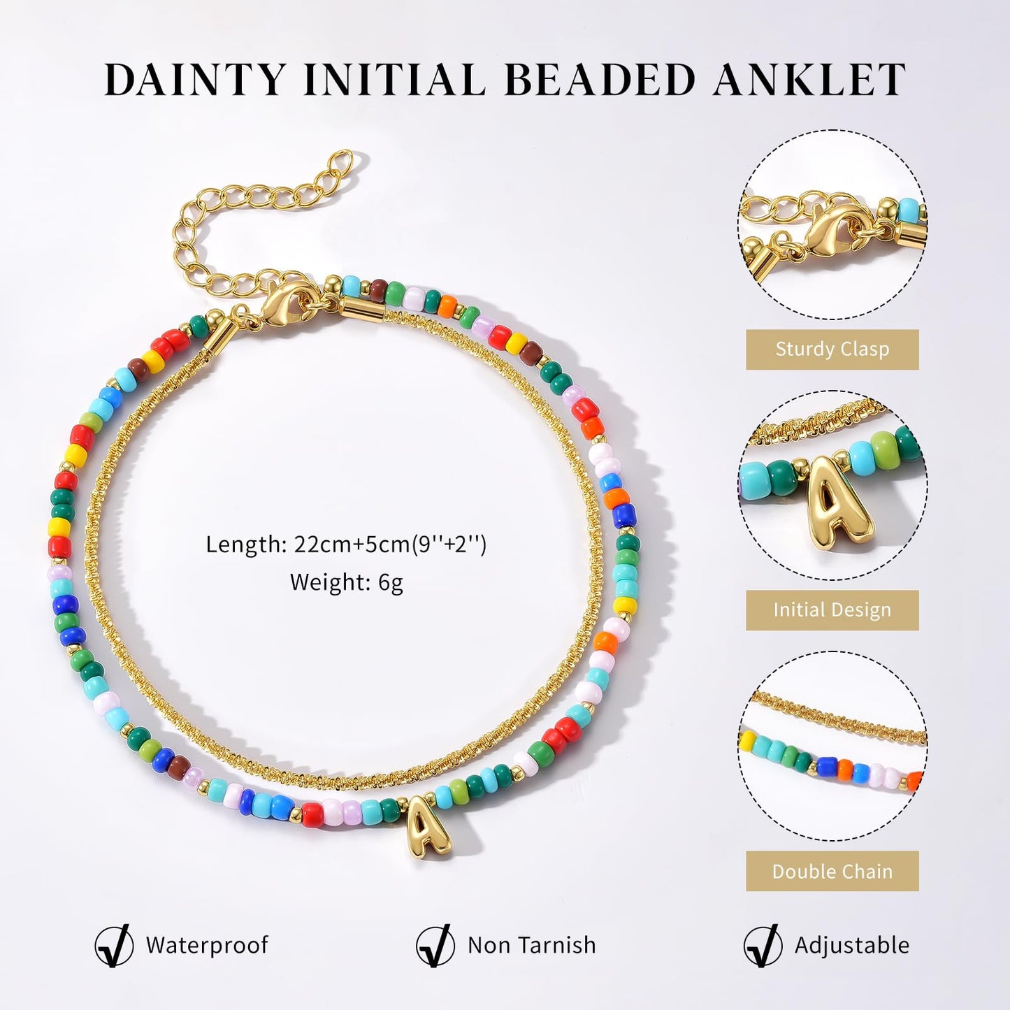 Beaded Initial Anklet Bracelets