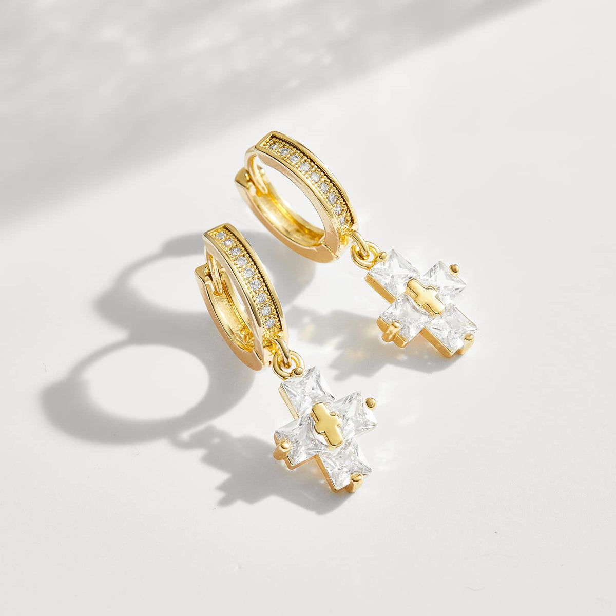 14K Gold Huggies Hoop Dangle Drop Earrings